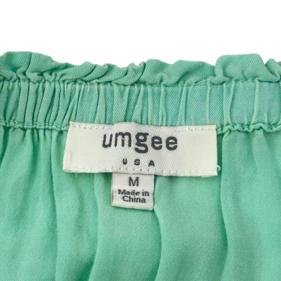 Umgee Womens Mint Green Off-Shoulder Boho Top Blouse Tiered Bell Sleeves Size M - Picture 3 of 12